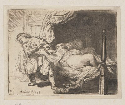 Jozef en de vrouw van Potifar door Rembrandt van Rijn