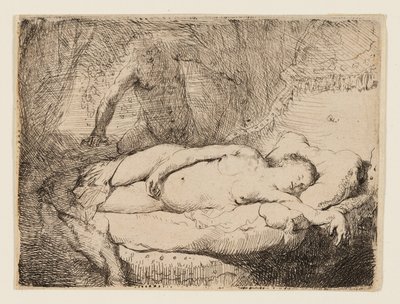 Jupiter en Antiope: kleinere plaat door Rembrandt van Rijn