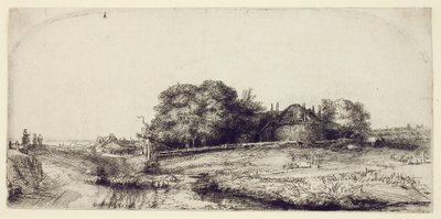 Landschap met Hooiberg en een Kudde Schapen, c.1652 door Rembrandt van Rijn