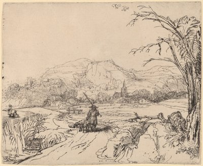 Landschap met jager en hond door Rembrandt van Rijn