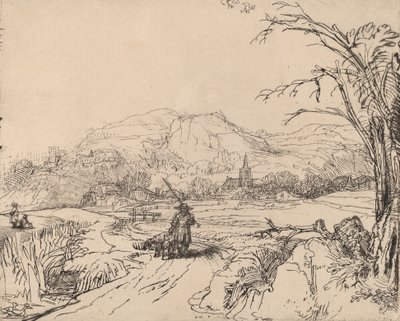 Landschap met jager en hond door Rembrandt van Rijn