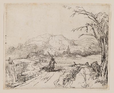 Landschap met Jager en Honden door Rembrandt van Rijn