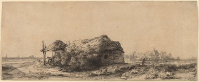 Landschap met een Huisje en Hooischuur: Rechthoekig door Rembrandt van Rijn