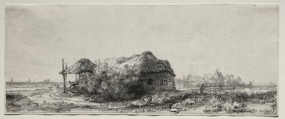 Landschap met een Huisje en Hooischuur: Rechthoekig door Rembrandt van Rijn