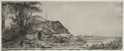 Landschap met een Huisje en een Grote Boom door Rembrandt van Rijn