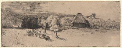 Landschap met een boerderij en het "Huis met de Toren" door Rembrandt van Rijn