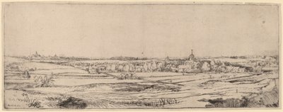 Landschap met uitzicht op Haarlem (Het veld van de goudweger) door Rembrandt van Rijn