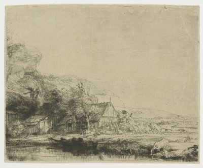 Landschap met een drinkende koe door Rembrandt van Rijn