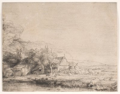 Landschap met een drinkende koe door Rembrandt van Rijn