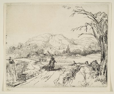 Landschap met een herder en een hond, ca. 1653 door Rembrandt van Rijn