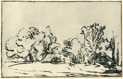 Landschap met twee huisjes, ca. 1650-1655 door Rembrandt van Rijn