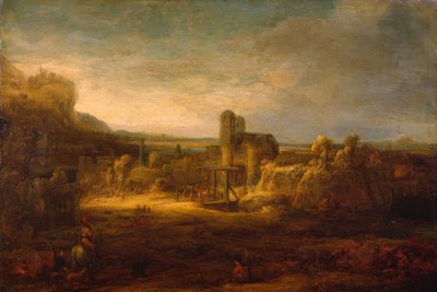 Landschap met een ophaalbrug door Rembrandt van Rijn