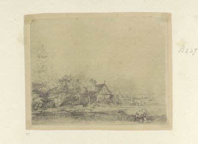 Landschap met drinkende koe door Rembrandt van Rijn