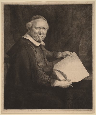 Lieven Willemsz van Coppenol: the Larger Plate door Rembrandt van Rijn