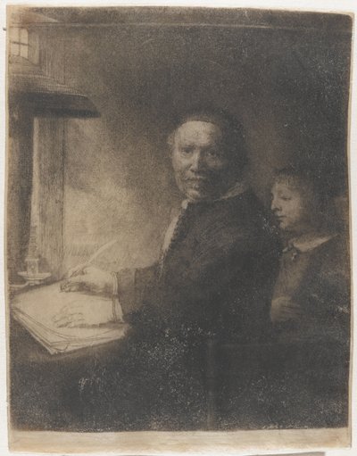 Lieven Willemsz. van Coppenol, schrijfmeester: de kleinere plaat door Rembrandt van Rijn