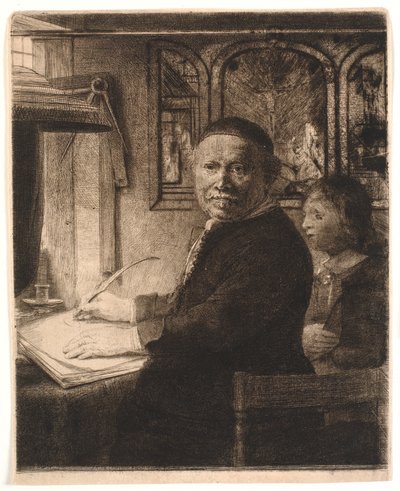 Lieven Williemsz van Coppenol, schrijfmeester: de kleinere plaat door Rembrandt van Rijn
