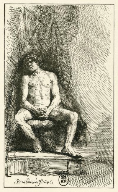 Mannelijk naakt, zittend door Rembrandt van Rijn
