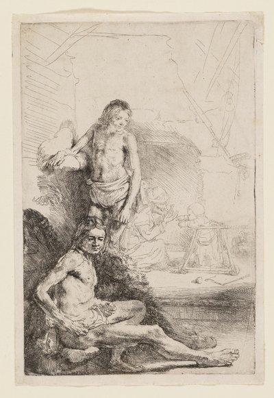 Mannelijk Naakt Zittend en Staand door Rembrandt van Rijn