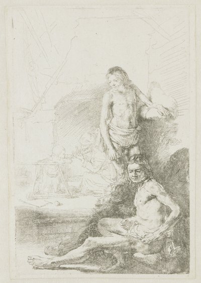 Mannelijk naakt, zittend en staand door Rembrandt van Rijn