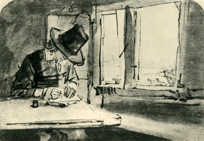 Man die tekent bij het raam, midden 17e eeuw, 1943 door Rembrandt van Rijn