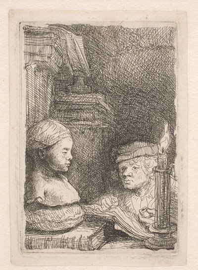 Man die een afgietsel tekent door Rembrandt van Rijn
