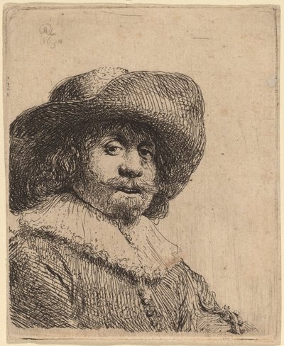 Man met een breedgerande hoed door Rembrandt van Rijn