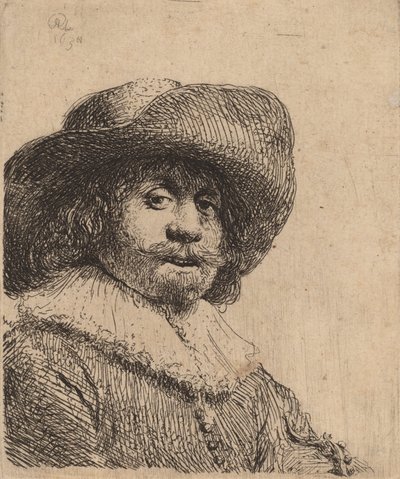 Man met een breedgerande hoed door Rembrandt van Rijn