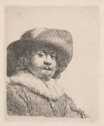 Man met een breedgerande hoed en kraag door Rembrandt van Rijn