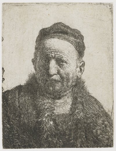 Man met een nauwsluitende muts: buste (de vader van de kunstenaar?) door Rembrandt van Rijn