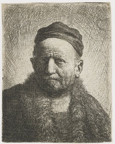 Man met een nauwsluitende muts: buste (de vader van de kunstenaar?) door Rembrandt van Rijn