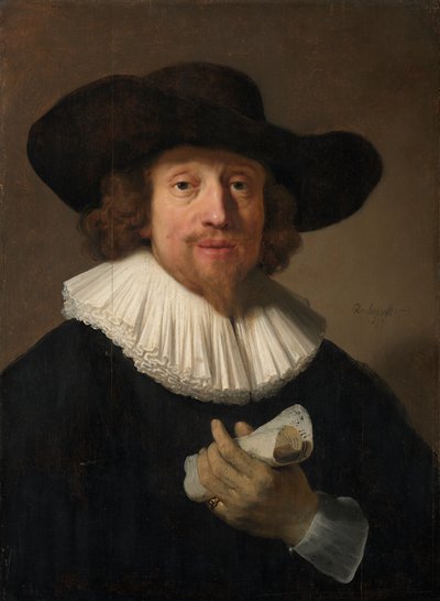 Man met een blad muziek door Rembrandt van Rijn
