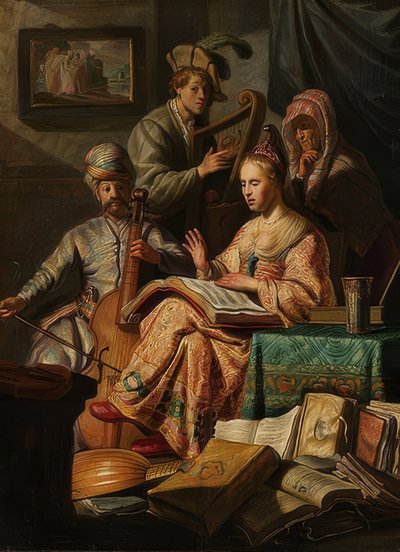 Muzikale samenleving. 1626 door Rembrandt van Rijn