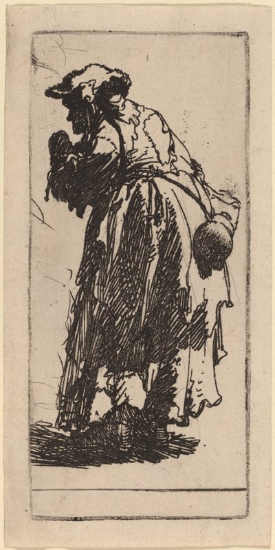 Oude bedelares met een kalebas door Rembrandt van Rijn