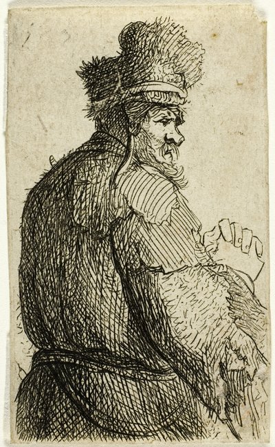 Oude Man van Achteren Gezien, Profiel Rechts: Halffiguur door Rembrandt van Rijn