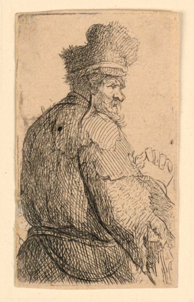 Oude Man van Achteren Gezien, Profiel naar Rechts: Halffiguur door Rembrandt van Rijn