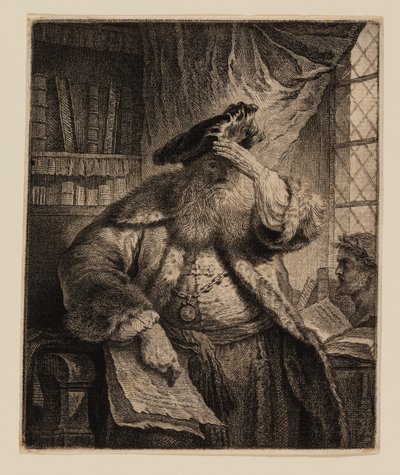 Oude Man die zijn Ogen Schaduwt met zijn Hand door Rembrandt van Rijn