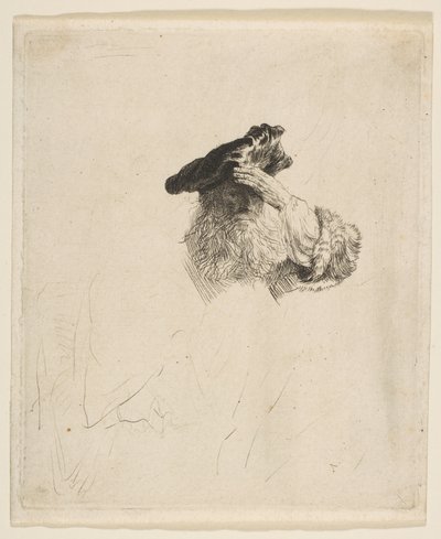 Oude Man die zijn Ogen Schaduwt met zijn Hand, ca. 1639 door Rembrandt van Rijn