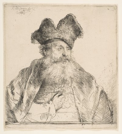 Oude man met gedeelde bontmuts door Rembrandt van Rijn