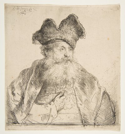 Oude Man met een Verdeelde Bontmuts door Rembrandt van Rijn