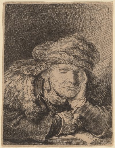 Oude Vrouw Slapend door Rembrandt van Rijn