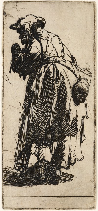Oude bedelares met een kalebas door Rembrandt van Rijn