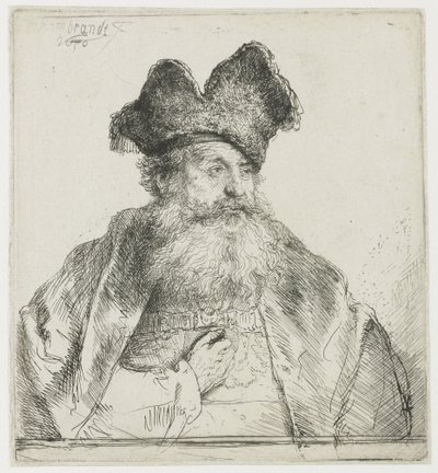 Oude man met een gedeelde bontmuts door Rembrandt van Rijn