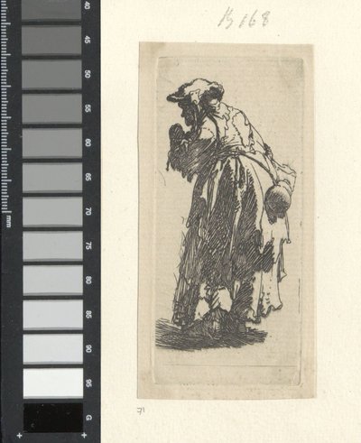 Oude bedelares met kalebas door Rembrandt van Rijn