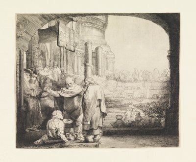 Petrus en Johannes Genezen de Kreupele bij de Poort van de Tempel door Rembrandt van Rijn