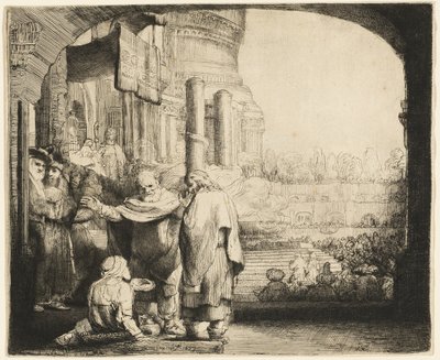 Petrus en Johannes genezen de kreupele bij de tempelpoort door Rembrandt van Rijn
