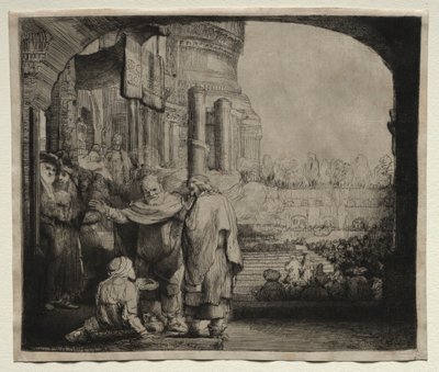 Petrus en Johannes Genezen de Kreupele bij de Tempelpoort door Rembrandt van Rijn