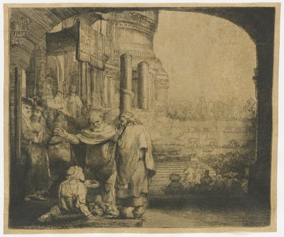 Peter en Johannes genezen de kreupele bij de tempelpoort door Rembrandt van Rijn