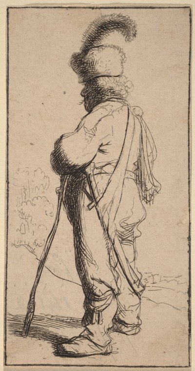 Polander, leunend op een stok door Rembrandt van Rijn