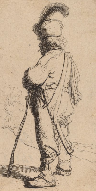 Poolse Man Leunend op een Stok door Rembrandt van Rijn