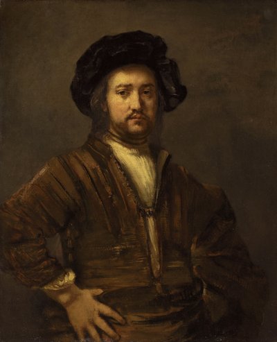 Portret van een Man met de armen in de zij door Rembrandt van Rijn